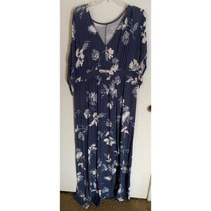 Dress Woman’s, Blue Floral, Slit-Tie Sleeve, Maxi, Ingrid & Isabel, V- Neck, XXL